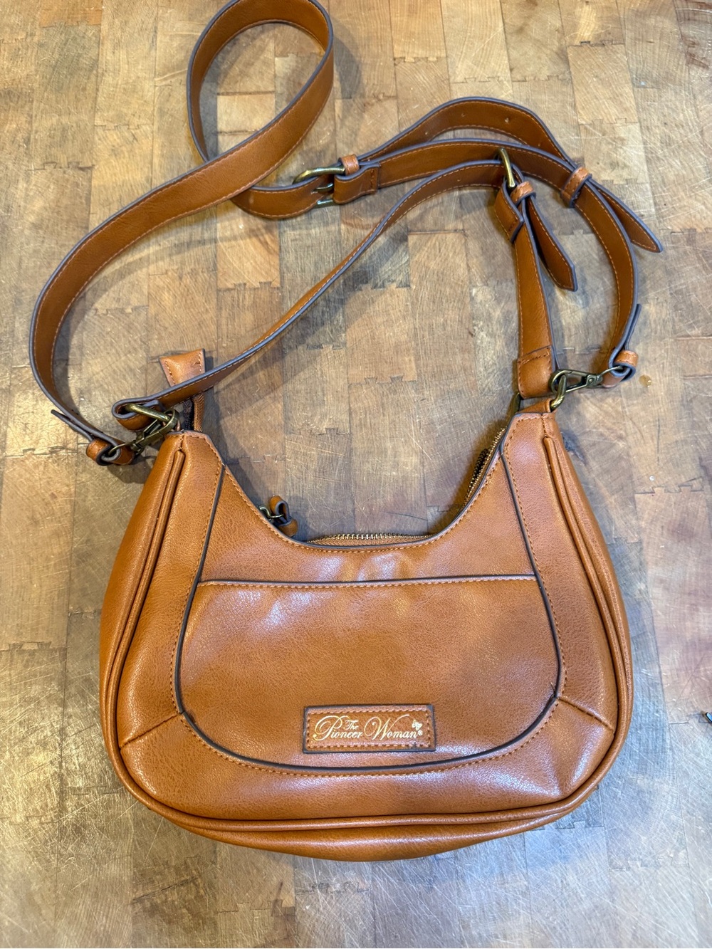 The Pioneer Woman Cognac Brown Crossbody Saddle Bag Small Purse